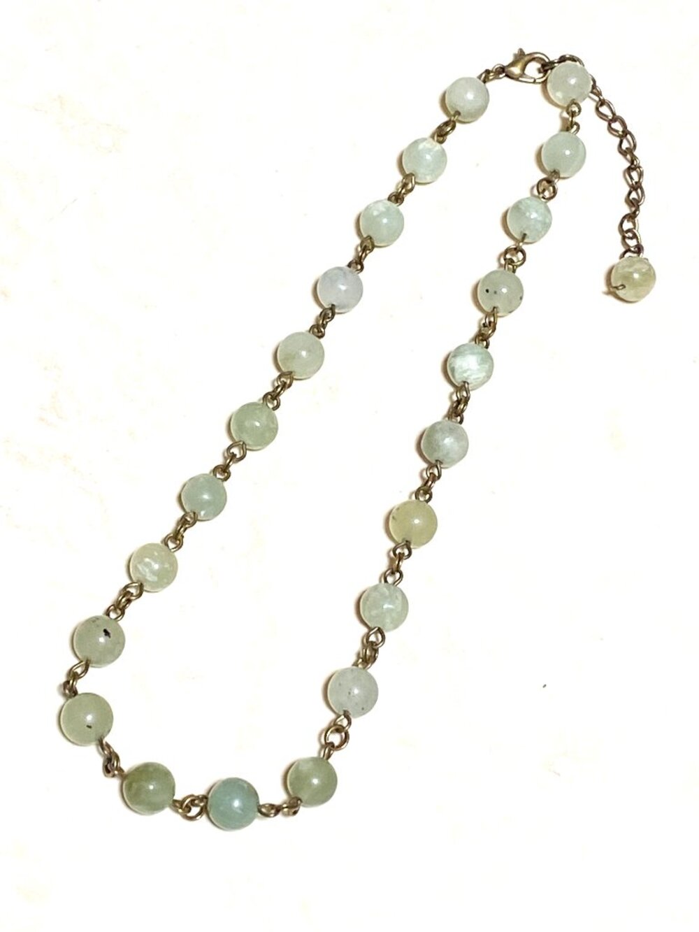 Mint Green Serpentine Short Necklace, Gemstone & Bronze Layering Necklace